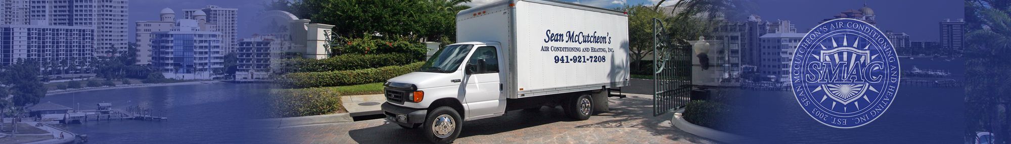 Sean McCutcheon's service vehicle and Sarasota skyline collage.